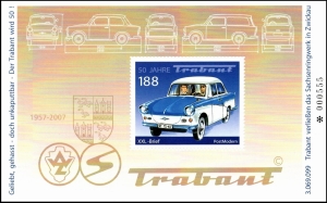 WVD: MiNr. 45 Block 1, 16.06.2007, "50 Jahre Trabant", Satz, Block