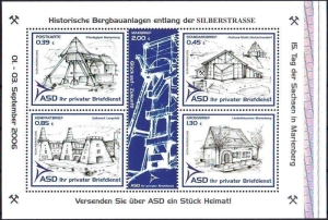 ASD: MiNr. 26 - 31 Bl. 3, 01.09.2006, "Historische Bergbauanlagen entlang der Silberstraße", Block, postfrisch